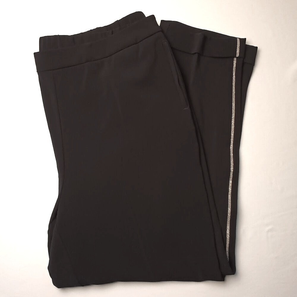 Chico's Women Side Stripe Elastic Waist Straight Leg Pants Size 3/XL  Black